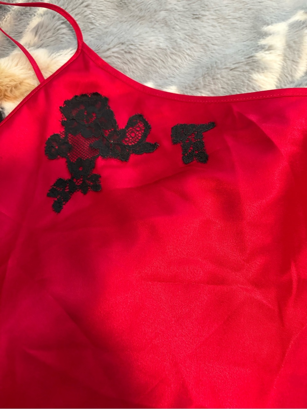 Victoria's Secret 2003 Red Satin Slip with Black Lace Appliqué - Picture 3 of 5